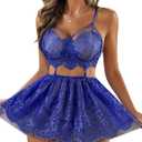 Avidlove Lingerie for Women Lace Babydoll Mesh Nightwear Chemise Nightie (Blue)