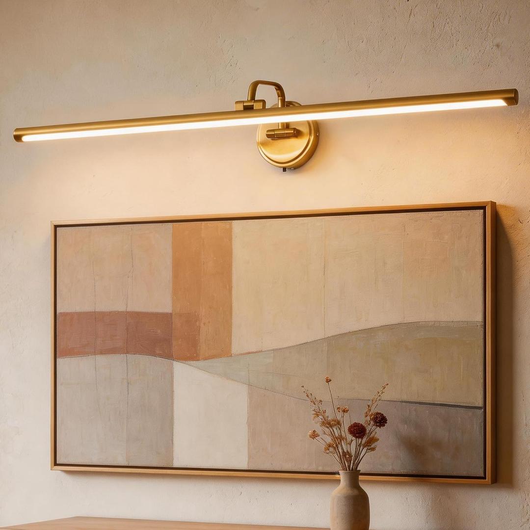 Hardwired Picture Light for Wall,39 Inch Modern Brass Dimmable Frame Light with Adjustable Swing Arm,3CCT LED Art Display Light for Paintings,120 Volts Gallery Wall Light,Hallway Vanity Light,12W