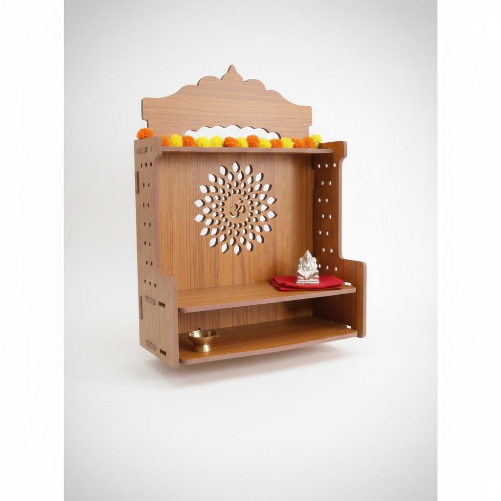 Temple Mandir for Home with Door | Wooden MDF, Assembly Required | Pooja Unit with Storage Space | LED Light and Wall Mounts | Pooja Mandir for Home Big Size 21.2x16.5x10.2 inch