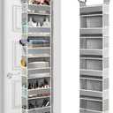 roomtalk Over The Door Organizer 6Shelves and 12 Side Pockets, Over The Door Storage for Bathroom Bedroom Nursery, Hanging Door Organizers for Baby Diapers and Kids Toys (13"x5"x54", Grey)