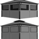 Homegroove Gazebo Universal Replacement Privacy Curtain, 10'x10' Gazebo Curtains Outdoor Waterproof, 4-Panels Sidewall Curtains with Zipper and Mesh Windows for Backyard, Garden, Yard