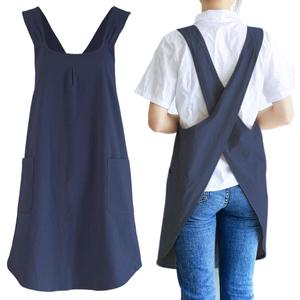 NEWGEM Japanese Linen Cross Back Kitchen Cooking Aprons for Men with Pockets for Baking Painting Gardening Cleaning Navy Blue