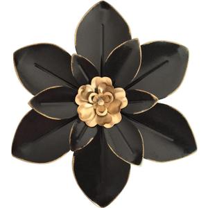 Metal Flower Wall Art Decor, 10 Rustic Modern Floral Sculpture, Distressed Iron Wall Hanging Home Decoration Accent Artworks for Indoor Kitchen Bedroom Living Room Office Outdoor Garden Patio (34B-Black)