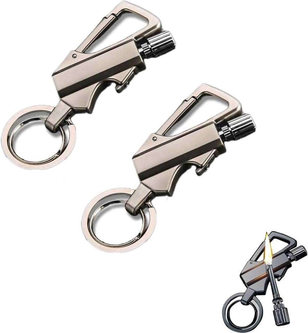 2 Pack Permanent Match Infinity Lighter - Keychain Bottle Opener for Men with Dual-Side Flint Fire Starter & Bottle Opener. (Silver)
