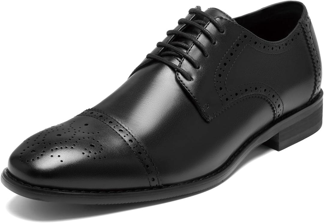 HEEZ Men's Dress Shoes, Classic Cap Toe Oxford for Men Non Slip, Comfortable Lace Up Derby Shoes for Formal Business Work Wedding Office Prom, Black Brogue, Size 10.5