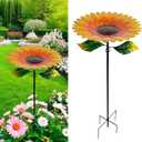 Yellow Standing Bee & Butterfly Watering Station - Outdoor Bee Feeder with Glass Marbles, Metal Stakes | Bee Bath, Butterfly Puddler for Garden Yard Decor