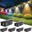 T-SUN Solar Fence Lights Outdoor, 7 Fixed Colors and Color Changing Fence Lights Solar Powered, IP65 Waterproof LED Dusk to Dawn Deck Light for Porch Backyard Wall Step Patio Railing Pool (6 Pack) (RGBW)