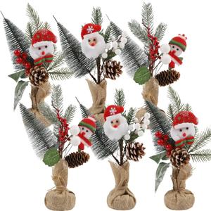 winemana 6 Pcs Small Christmas Tree Table Decorations Indoor, Mini Artificial Trees Plants with Pine Cones Santa Snowman for Tabletop Centerpiece Office Home Kitchen Xmas Holiday Decor