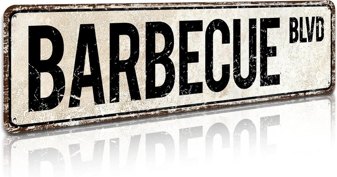 Barbecue Blvd Street Sign, Barbecue Sign Barbecue Decor Barbecue Lover Gift, Vintage Wall Decor for Home/Garden/Kitchen, Novelty Metal Signs 4"x16"