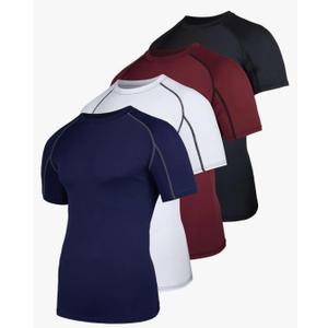 Real Essentials 4 Pack: Men's Short Sleeve Compression T-Shirt Base Layer Undershirt Athletic Top, Large Real Essentials 4 Pack: Men's Short Sleeve Compression T-Shirt Base Layer Undershirt Athletic Top, Large
