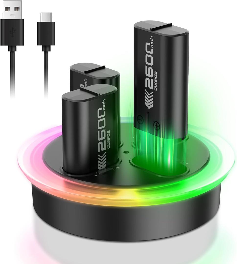 ELUTENG Rechargeable Battery Pack for Xbox One/Xbox Series X|S, 4 x 2600mAh Rechargeable Batteries for Xbox Controller LED Indicator Battery Charger Station Dock for Xbox One S/One X/Elite, Black