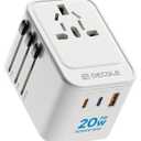 Universal Travel Adapter, International Travel Plug Adapter with 2 USB-C(PD 20W) ＆ 1 USB-A Ports, All in One Portable Adaptor, for USA, UK, EU, AU ＆ 224+ Countries (White) US