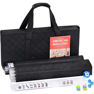 American Mahjong Tile Set, 166 White Tiles, 4 Mahjong Racks with Pushers, Mahjong Sets with Black Bag for Beginners (Ma Jong, Mah-Jongg)