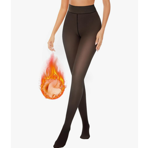 TNNZEET Womens Fleece Lined Tights Warm Winter - Sheer Black Leggings Fake Translucent Pantyhose, L