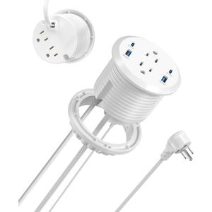 Jgstkcity Power Strip,Flush Mount Recessed Power Grommet,65W USB C Fast Charging,3-Inch Hole, 4 Outlets & 4 Ports, Ideal for Desktop & Countertop Outlet,Dual-Sided (White, 6FT)