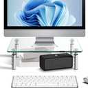 KKTONER GLASS Monitor Stand with Height Adjustable for Home Office 2 Pack Computer Monitor Riser PC Screen Riser for Desk Organzier Laptop