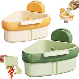 LLQ 2PACK Sink Strainer Basket,2025 New Upgraded Suction Cup Press Sink Drainer Basket,Automatic Dumping Sink Strainer Basket,Faucet Sponge Storage Rack (Yellow + Green)