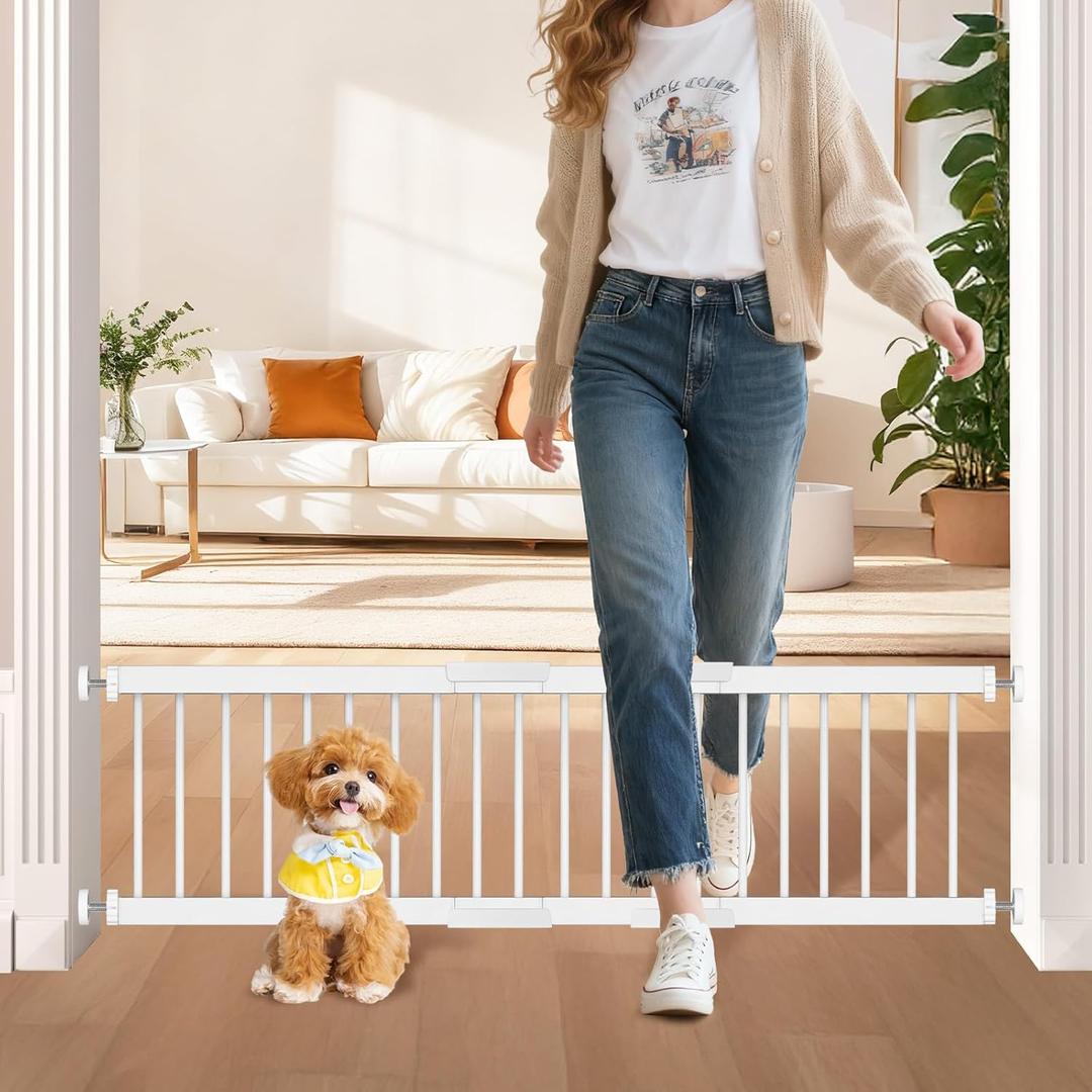 Dog Gate - 14" Tall Puppy Safety Pet Gates Easy to Step Over, Short Dog Gates, 16.5"-44" Adjustable Extra Wide, Metal Doggy Door for Passageway Stairs Kitchen Bedroom Indoor, Pressure Mounted