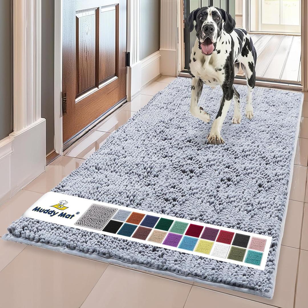 Muddy Mat | Super Absorbent Door Mat Indoor, Microfiber Quick Dry Chenille Entryway Rug, Non-Slip Front Door Mat, Indoor Mats for Entryway, Machine Washable Pet Rug, Baby Blue XL 36"X60"