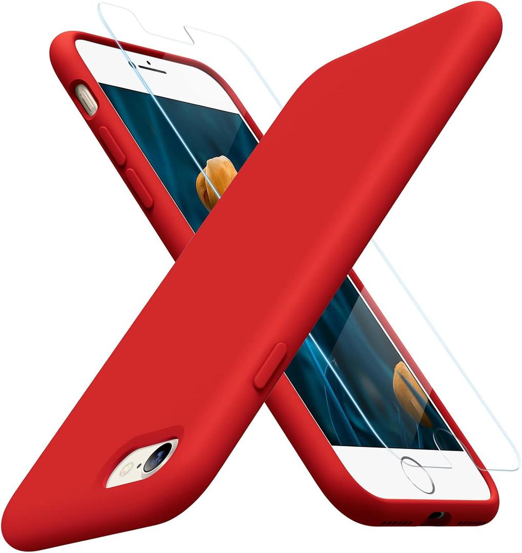 Miracase Ultra Slim Designed for iPhone SE Case 2022(3rd Gen)/iPhone SE 2020 Case(2nd Gen)/iPhone 7 Case/iPhone 8 Case with Screen Protector, Multi-Color Silicone Shockproof Phone Case(Glossy Red)