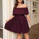 SCOMCHIC Women's Plus Size Cocktail Dress Off The Shoulder Flowy Pleated Wedding Guest Party Short Dress