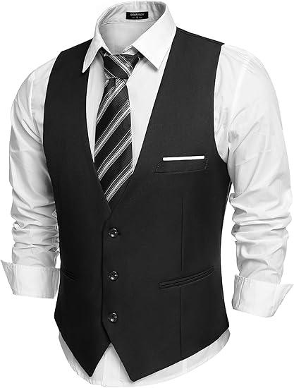 COOFANDY Men's Suit Vest Slim Fit Formal Dress Waistcoat Casual Business Vests for Suit or Tuxedo, XL, Black