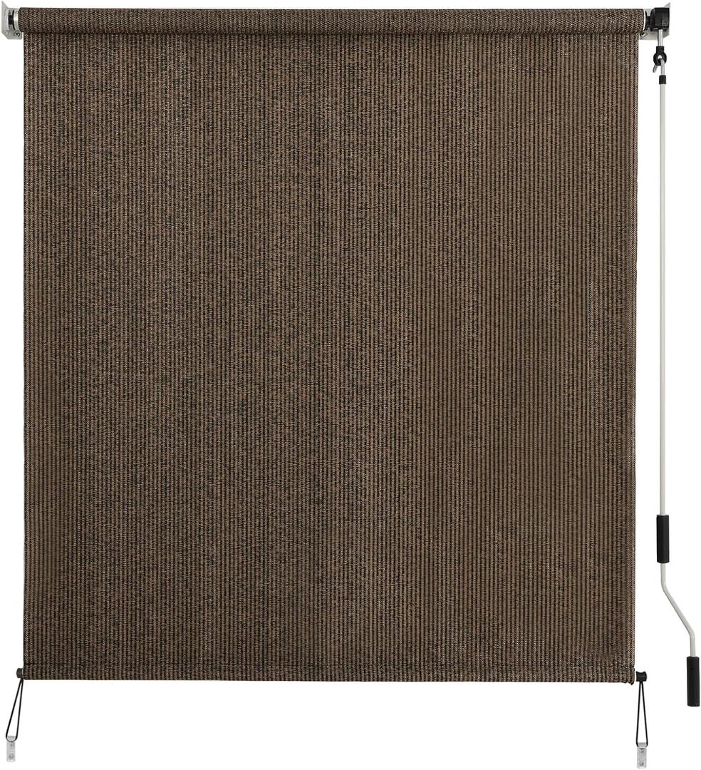 SMONTER Outdoor Sunshade Roller Shade 5'W x 6'H (60" Wx72 H), Exterior Cordless Roll Up Shades Blinds, UV Protection Shade Cloth with Crank Operation for Outside Windows Patio Porch Gazebo, Mocha
