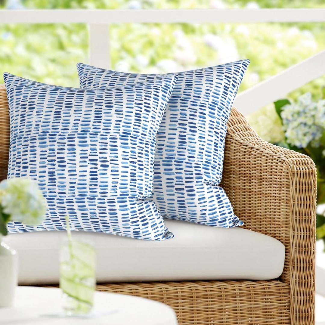 DYTXIII Pack of 2 Waterproof Outdoor Pillow with Inserts, 18x18 Square Patio Decorative Throw Pillow for Home,Sofa,Bench and Patio Furniture,Pebble Blue