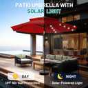 9ft 2 Tiers Patio Umbrella with Solar Lights, Outdoor Umbrella w/ 32 LED Lights&8 Sturdy Ribs, Table Umbrella for Deck, Backyard, Pool(Red)