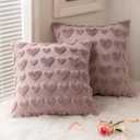MIULEE Valentines Pillow Covers 16x16 Inch Set of 2 Valentines Day Blush Pink Heart Love Decorative Cute Soft Plush Faux Fur Throw Pillows for Girl Couch Sofa Bedroom Holiday Home Decor