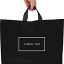 Purple Q Crafts Thank You Bags for Business Black Plastic Bags 50 Pack with Soft Loop Handle