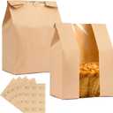 100 Pack Extra Large Paper Bread Bags for Homemade Bread,16105 inch Sourdough Bags with Label Seal Stickers,Kraft Bakery Bag with Clear Front Window