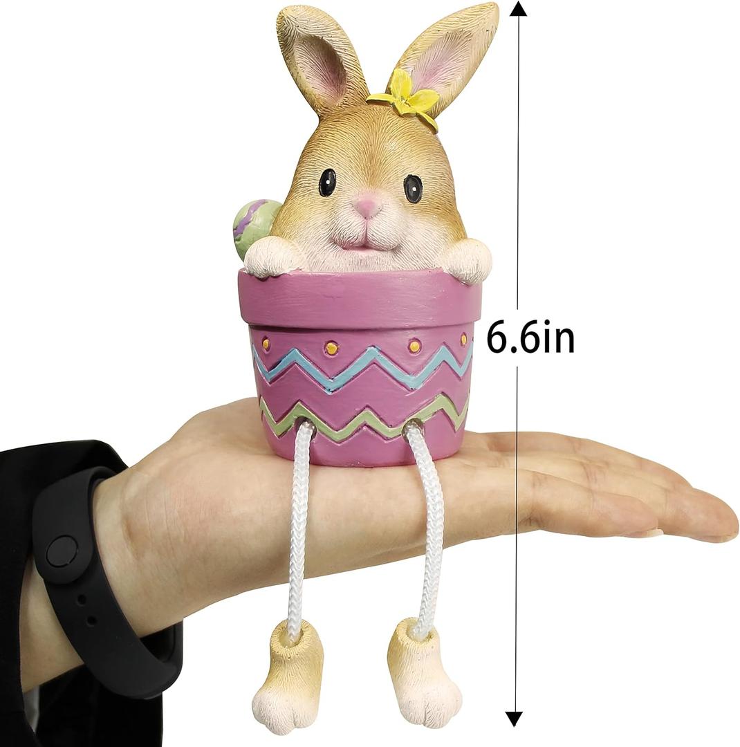 Lulu Home Easter Bunny Figurine, 1 Pcs Resin Pot Bunny Shelf Sitters with Dangling Legs, Cute Modern Easter Statue Tabletop Sculpture Centerpieces Decorations
