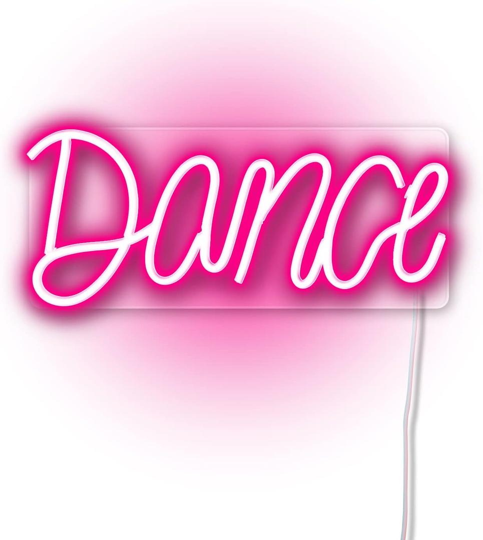 Pink Dance LED Sign | Neon Sign for Bedroom Wall Decor or Desk | USB Powered Light Up Acrylic Neon Sign for Bedroom, Kids Room, Bar, Party, Wedding | Size 4.9 x 11.5 inches