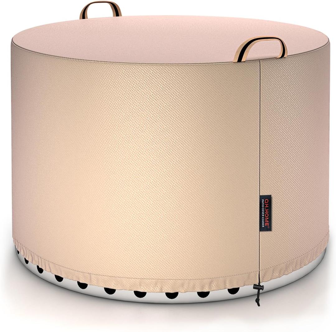 QH.HOME [2025 Upgraded 900D Fabric] Fire Pit Cover Round for Solo Stove Bonfire 22",Strong Tear Resistant ,Waterproof Firepit Accessories for Gas/Table/Bowl Fire pits - 23" D X 16" H-Wheat