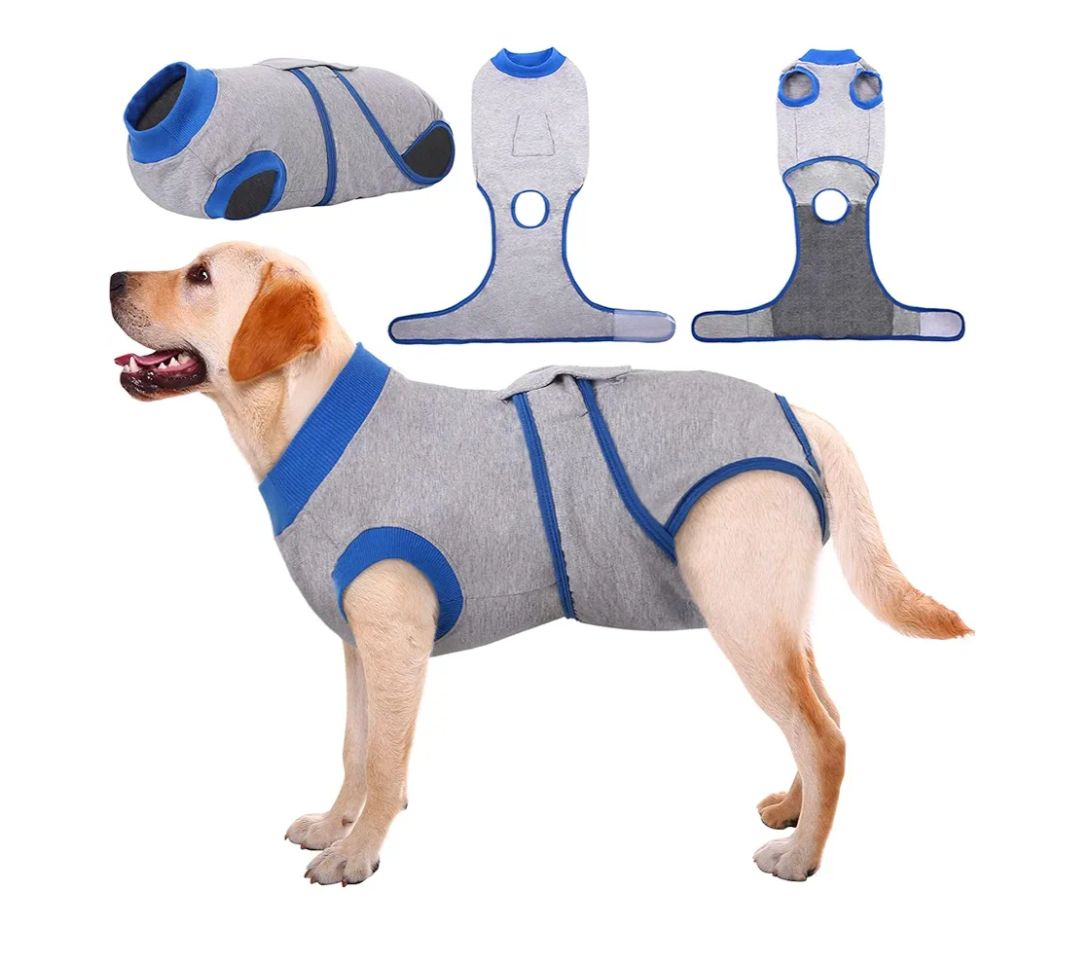Kuoser Recovery Suit for Dogs Cats After Surgery, Professional Pet Recovery Shirt Dog Abdominal Wounds Bandages, Substitute E-Collar & Cone,Prevent Licking Dog Onesies Pet Surgery Recovery Suit 2XL, Grey Blue