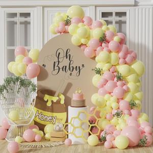 Pastel Pink Yellow Balloon Garland Arch Kit 143PCS Macaron Pink and Yellow Balloon Arch Kit for Honey Bear Baby Shower Princess Birthday Wedding Party Decorations
