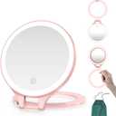 Mocado Travel Makeup Mirror with Light, 1X/20X Magnifying, Double Sided, 3 Color Light, Dimmable Touch, Rechargeable (Pink)
