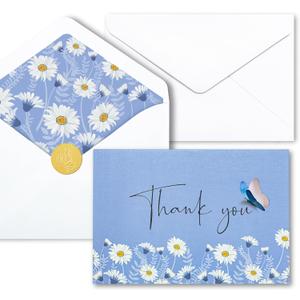 2 x AZAZA 48 PK Floral Thank You Cards Unique Design, Wedding Cards with Envelopes Bulk, 4x6 Thank You Notes for Baby Shower, Bridal Shower, Sympathy (Blue Butterfly)