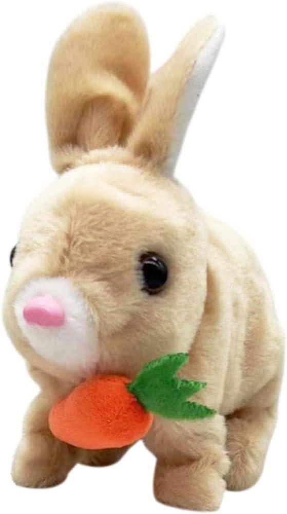 Realistic Bunny Toy,Interactive Hopping Rabbit Plush Toy, with Lifelike Movements, Walking, Sounds & Twitching Nose, Soft Stuffed Animal Easter Gift for Toddlers Kids (Brown)