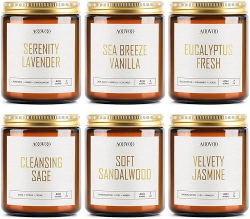 AOOVOO Candles Set - 5 PC Scented Candles, Soy Candle, Aromatherapy Candle, Soy Wax Candle, Candle for Home Scented, Lavender/Vanilla/Eucalyptus/Sage/Jasmine/Sandalwood