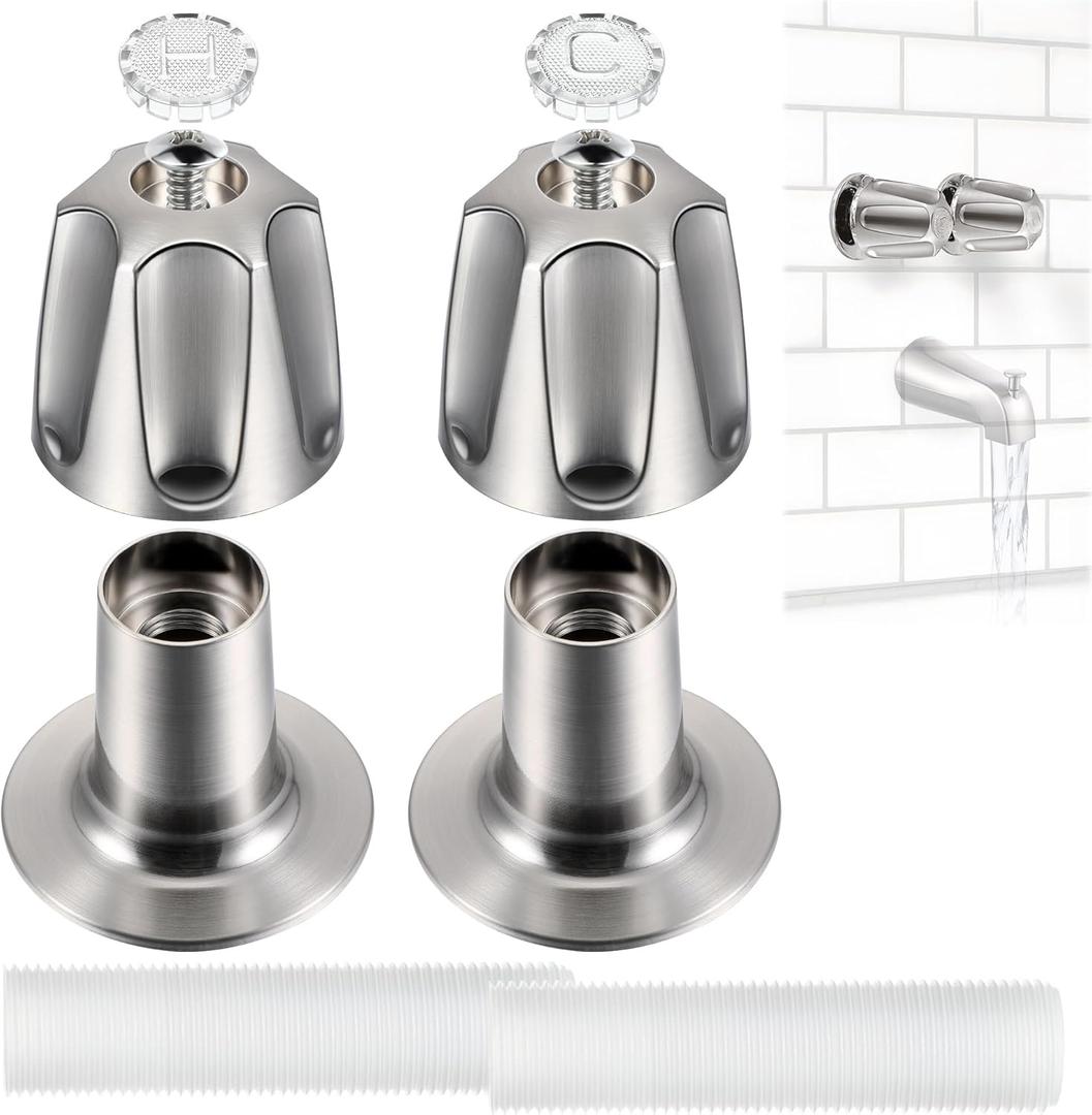 Enhon Shower Knobs 2 Piece Replacement, Compatible with Pfister Verve Tub Shower Handle Replacement, 2 Faucet Handle Trim Kit for 5-1/2 inch High, 12 Tooth Broach Stem Cartridge (Brushed Nickel)