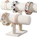 T-Bar Bracelet Holder Stand, Bracelet Jewelry Organizer Stand, Bangle Bracelet Watch Display for Selling, Scrunchie Hair Ties Jewelry Storage Rack for Women (2 Tier Beige)