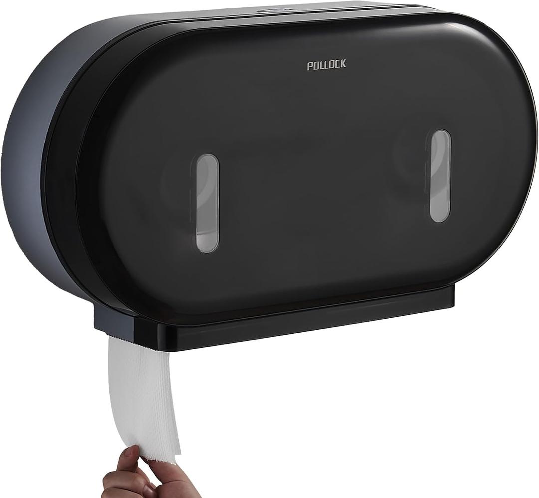 Commercial Twin Jumbo Toilet Tissue Dispenser, 9 Double Toilet Paper Roll Holder Wall Mount, Industrial Tissue Dispenser with Key Lock, Tissue Holder with Dual Dispenser for Bathroom,Office, School, Black