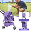 BestPet 3 Wheels Pet Stroller Dog Cat Cage Jogger Stroller for Medium Small Dogs Cats Folding Travel Carrier with Cup Holder, Waterproof Design & Removable Liner, Purple