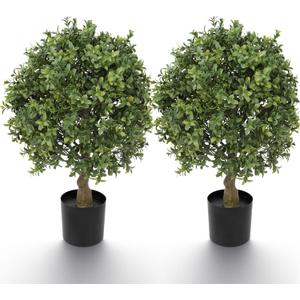 Artificial Boxwood Topiary Ball Tree 22inch Fake Topiary Tree Faux Ball Shaped Potted Plant for Porch Home Garden Decor 2Pack