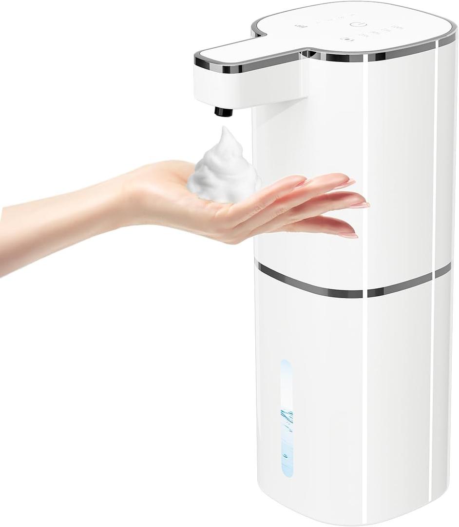 Automatic Foaming Soap Dispenser, Touchless Hand Soap Dispenser, USB Rechargeable, 4 Adjustable Levels, 14.2 oz (420 ml) Large Capacity, for Bathroom, Kitchen & School (White, Foaming)