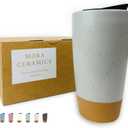 Mora Double Wall Ceramic Coffee Travel Mug with Lid, 14 oz, Portable, Microwave, Dishwasher Safe, Insulated Reusable Tall Cup, Splash Resistant Lid - To Go Tumbler for Car Cup Holder, Overcast Grey