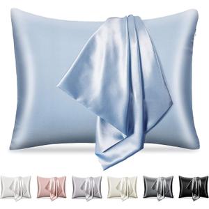 Satin Pillowcase for Hair and Skin, Luxury Smooth Satin Pillow Case with Hidden Zipper, Wrinkle, Fade Resistant, 1 Pack Soft and Breathable Standard Size Pillow Cover (Blue, 19" x 26")