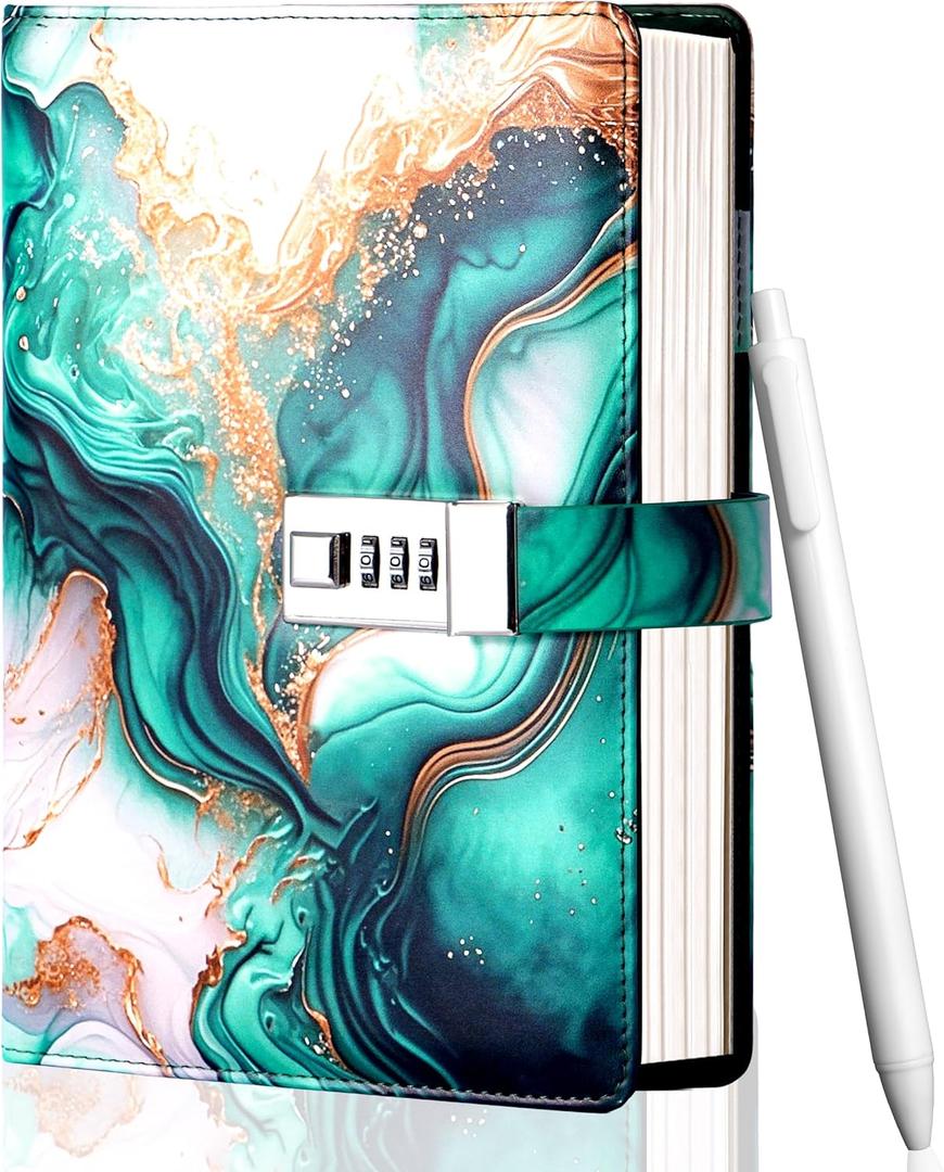 CAGIE Diary with Lock for Girls, A5 Password Refillable Lined Journal Kit Locked Diary, Cute Stuff Christmas Birthday Gifts for Girls 6 7 8 9 10 11 12 13 14 Year Old Girl, Teen Girl Gifts, Green